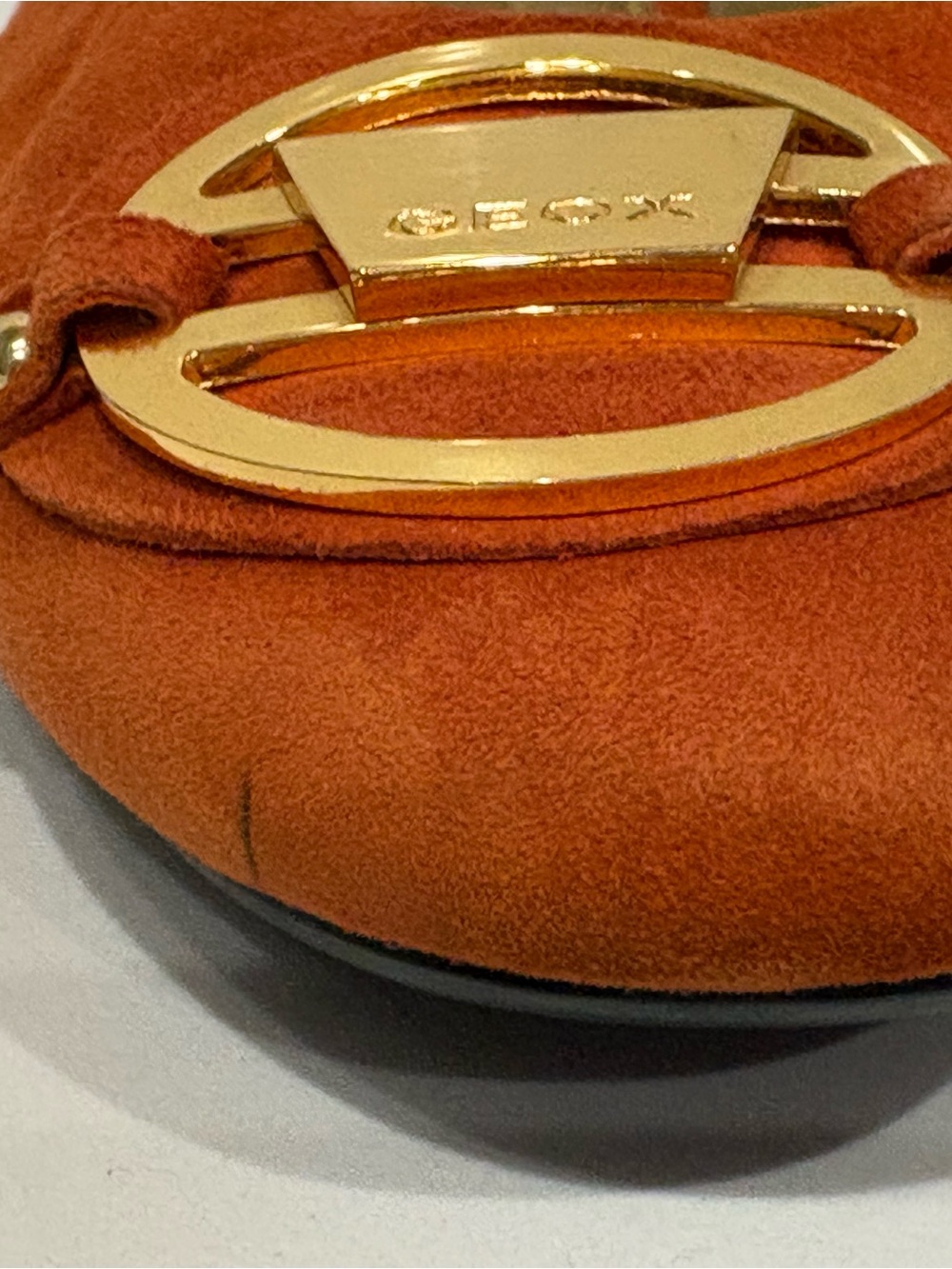 GEOX Women's Orange Suede Ballet Flats with Gold Accent Size 8 - Picture 3 of 6